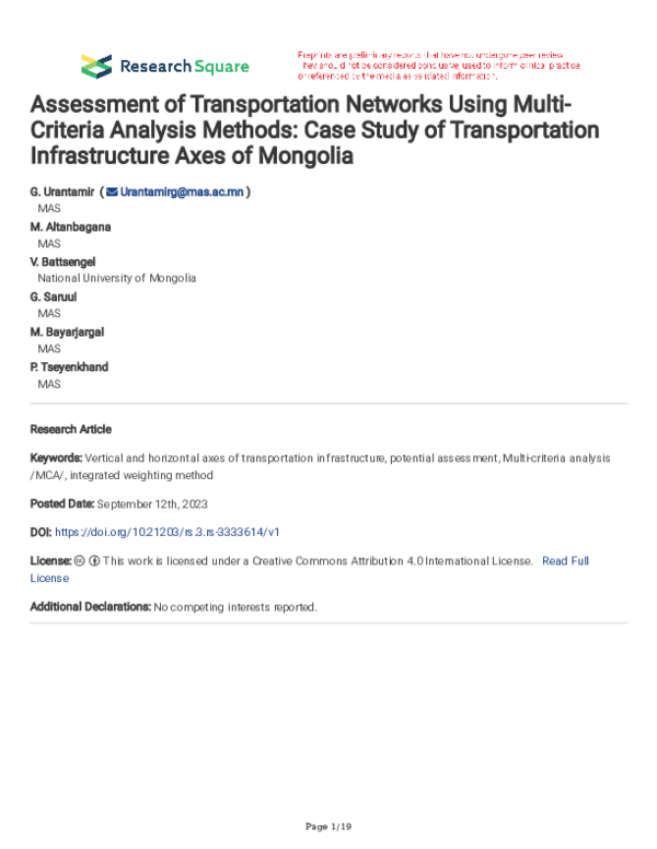 (PDF) Assessment of Transportation Networks Using Multi- Criteria ...