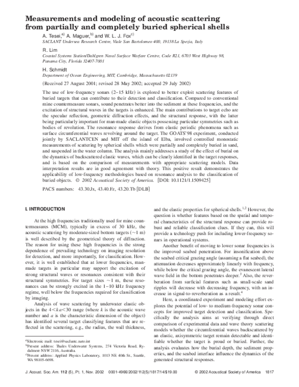 (PDF) Measurements and modeling of acoustic scattering from partially ...