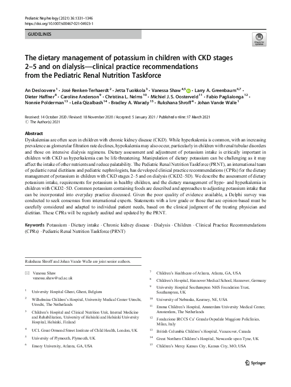 (PDF) The dietary management of potassium in children with CKD stages 2 ...