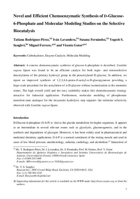 (PDF) Novel and Efficient Chemoenzymatic Synthesis of D‐Glucose 6 ...