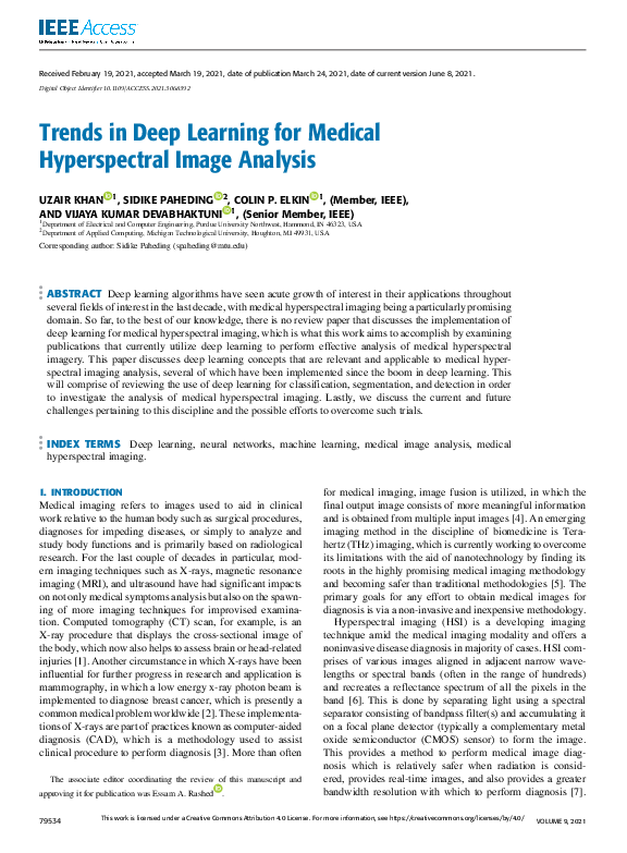 (PDF) Trends in Deep Learning for Medical Hyperspectral Image Analysis