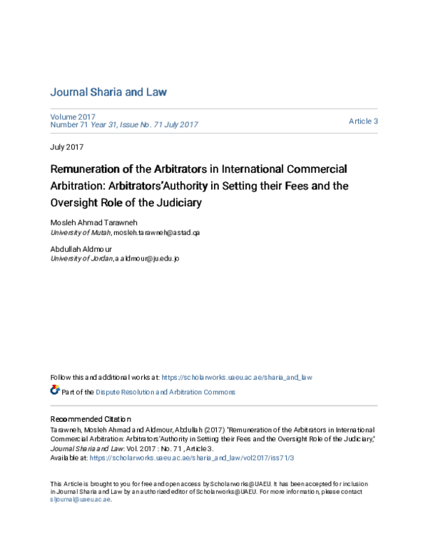 (PDF) Remuneration of the Arbitrators in International Commercial ...