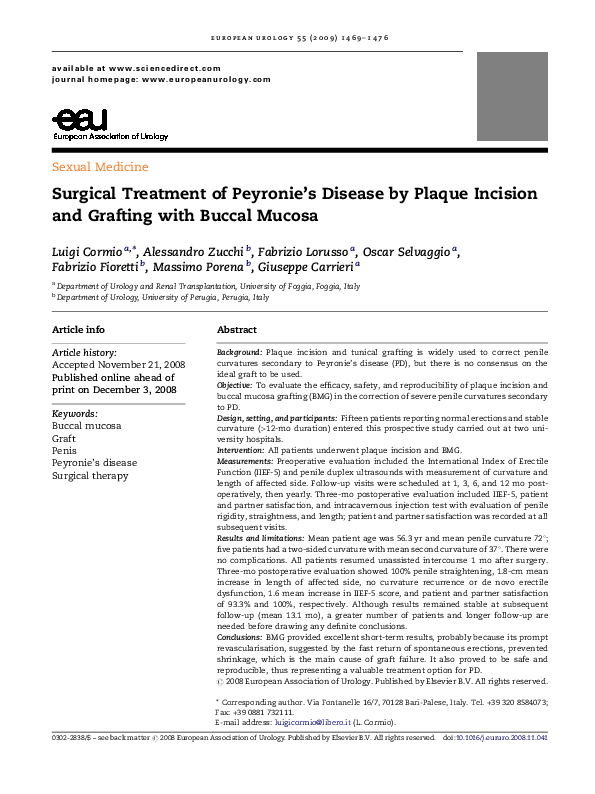 (PDF) Surgical Treatment of Peyronie's Disease by Plaque Incision and ...