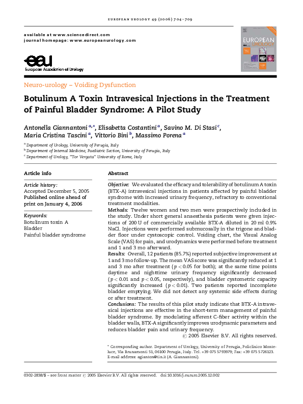 (PDF) Botulinum A Toxin Intravesical Injections in the Treatment of ...