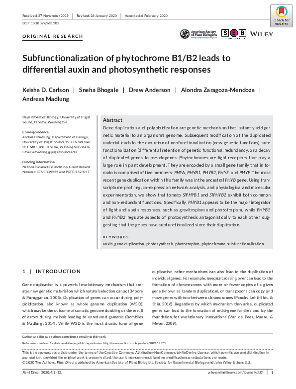 (PDF) Subfunctionalization of phytochrome B1/B2 leads to differential ...