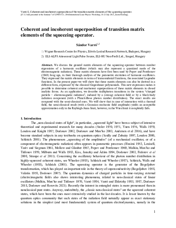 (PDF) Coherent and incoherent superposition of transition matrix ...