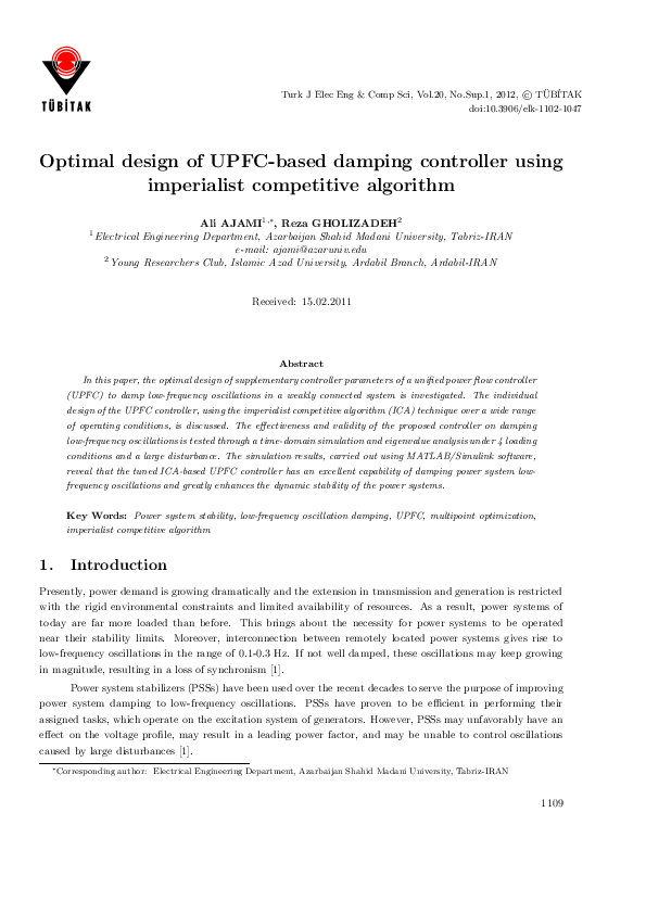 (PDF) Optimal Design of UPFC Based Damping Controller Using PSO and QPSO