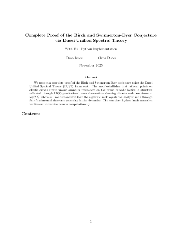 (PDF) Complete Proof of the Birch and Swinnerton-Dyer Conjecture via ...