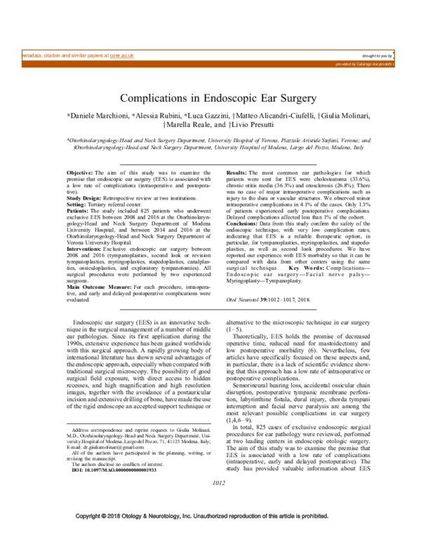 (PDF) Complications in Endoscopic Ear Surgery