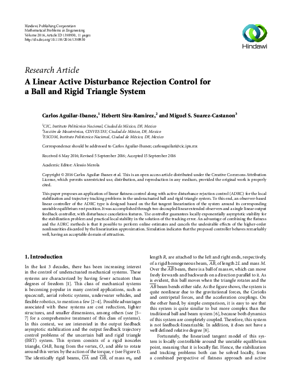 (PDF) A Linear Active Disturbance Rejection Control for a Ball and ...