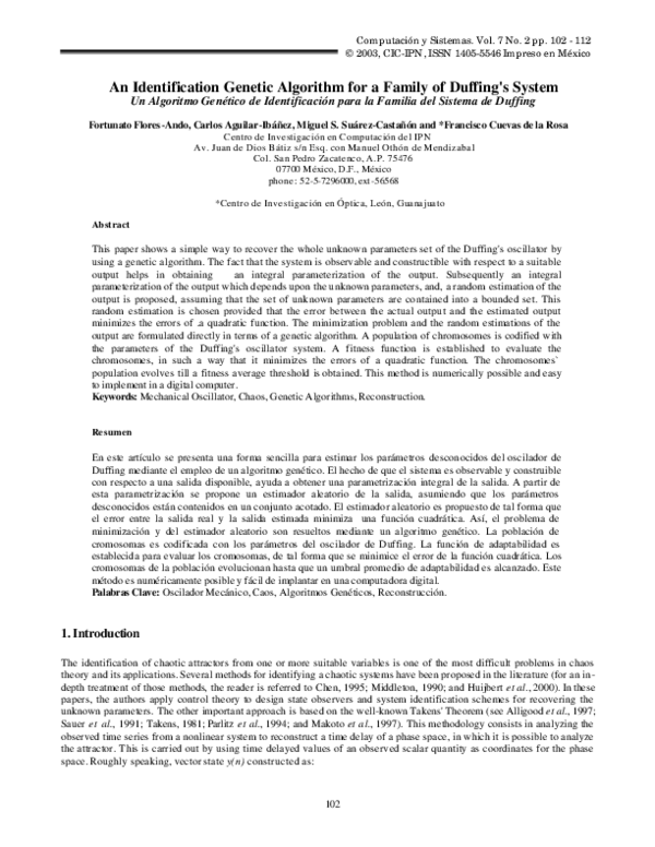 (PDF) An Identification Genetic Algorithm for a Family of Duffing's System