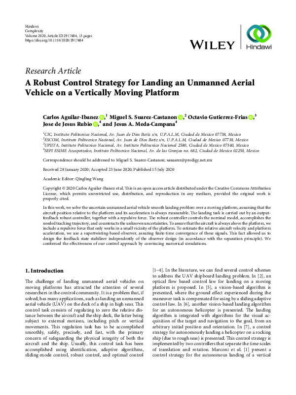 (PDF) A Robust Control Strategy for Landing an Unmanned Aerial Vehicle ...