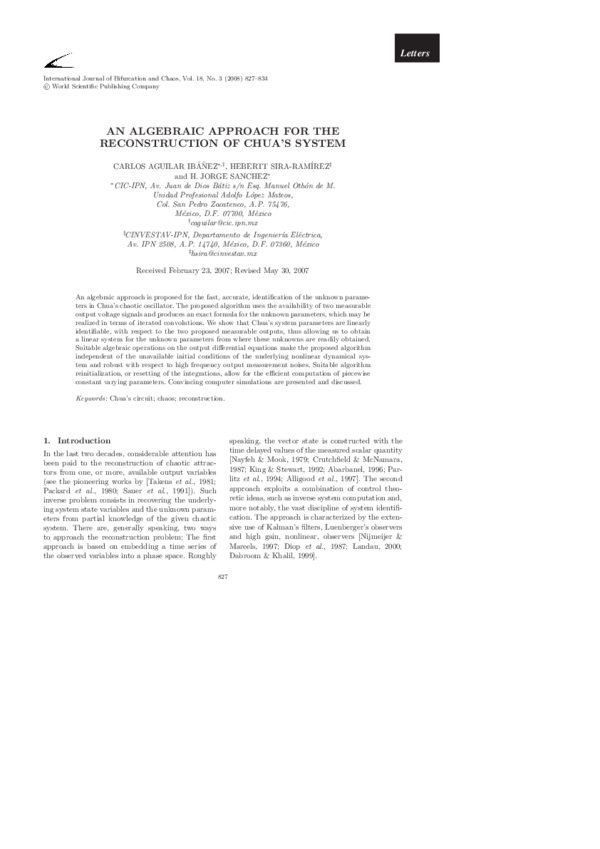 (PDF) An Algebraic Approach for the Reconstruction of Chua's System