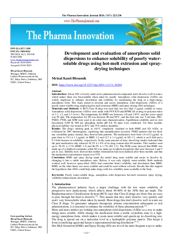 (PDF) Development and evaluation of amorphous solid dispersions to ...