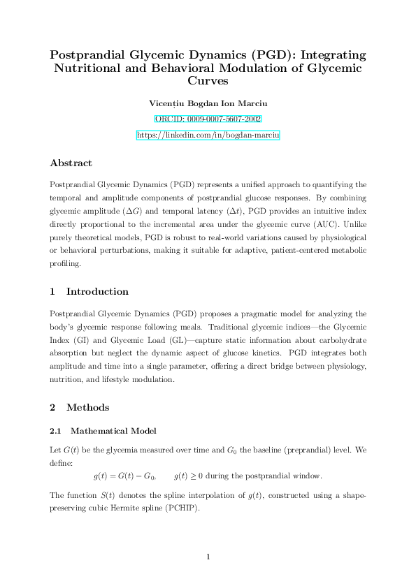 (PDF) Postprandial Glycemic Dynamics (PGD): Integrating Nutritional and ...