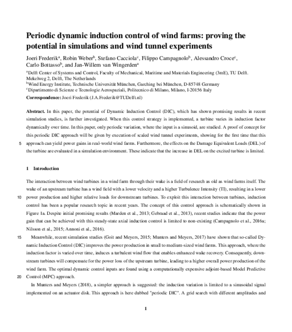 (PDF) Periodic dynamic induction control of wind farms: proving the ...