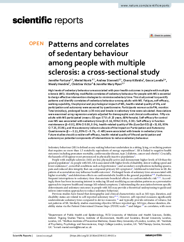 (PDF) Patterns and correlates of sedentary behaviour among people with ...