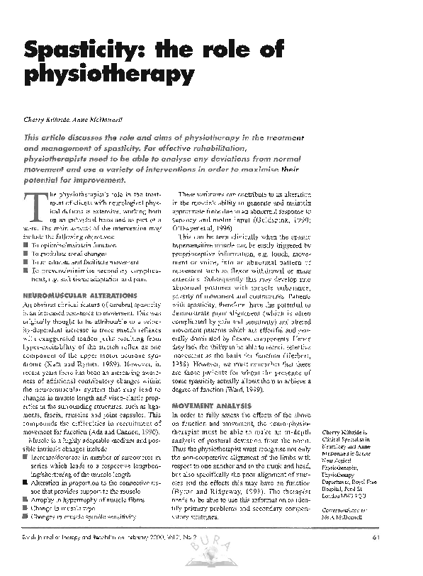 (PDF) Spasticity: the role of physiotherapy