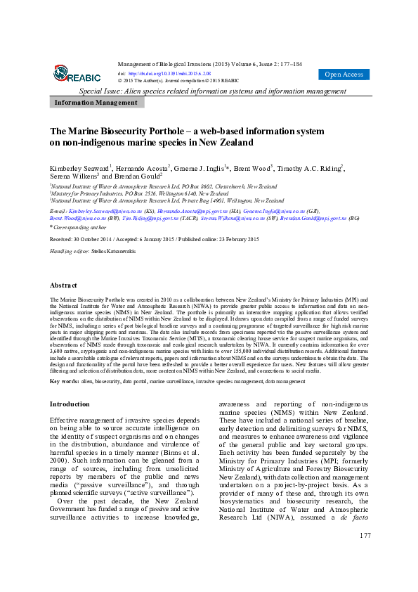 (PDF) The Marine Biosecurity Porthole – a web-based information system ...