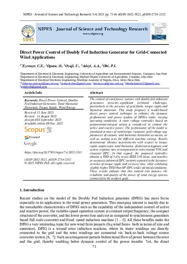 (PDF) Direct Power Control of Doubly Fed Induction Generator for Grid ...