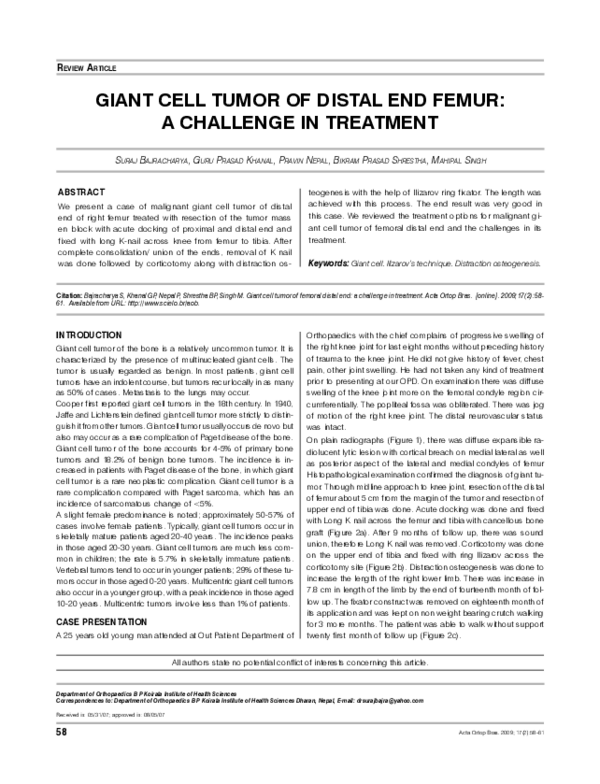 (PDF) Giant Cell Tumor of Distal End Femur : A Challenge in Treatment
