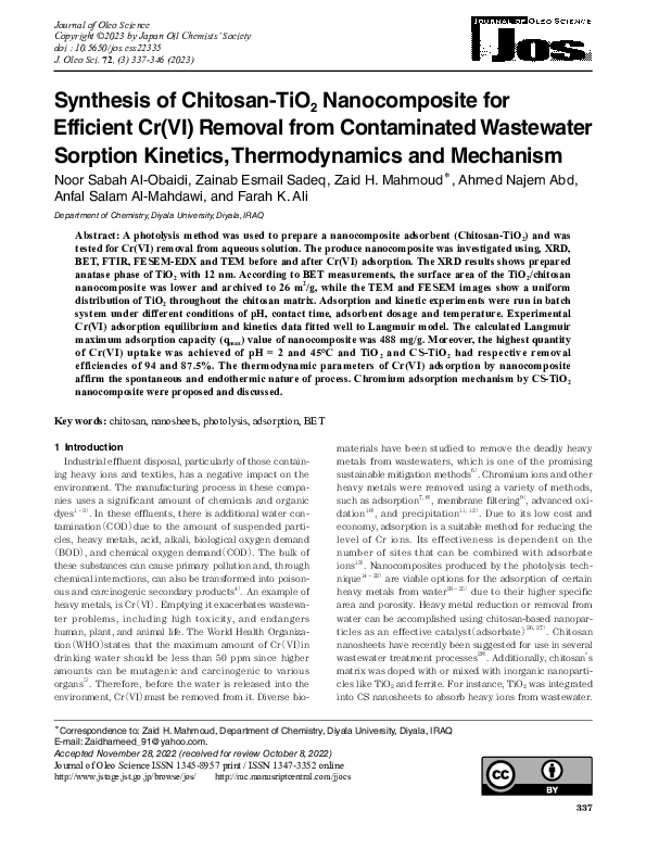(PDF) Synthesis of Chitosan-TiO2 Nanocomposite for Efficient Cr(VI ...