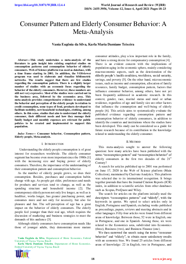 (PDF) Consumer Pattern and Elderly Consumer Behavior: A Meta-Analysis