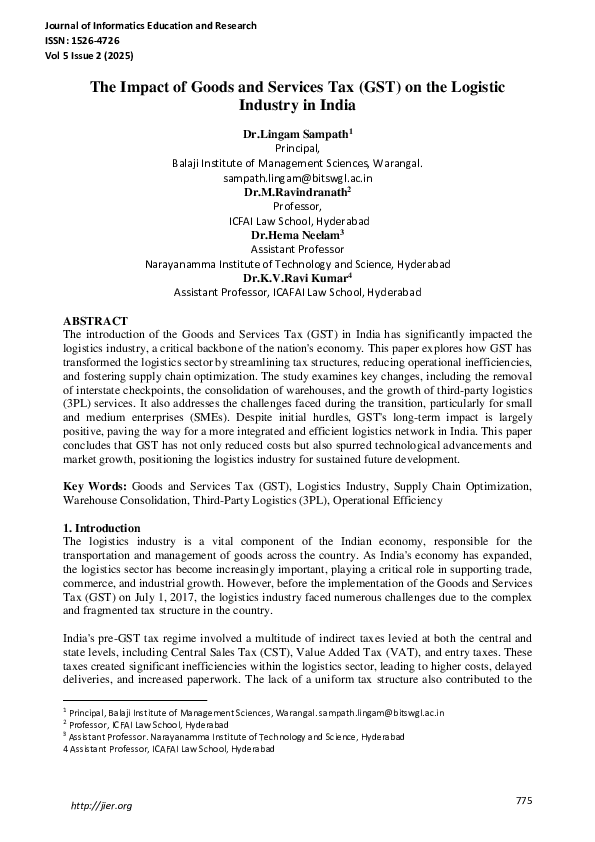 (PDF) The Impact of Goods and Services Tax (GST) on the Logistic ...