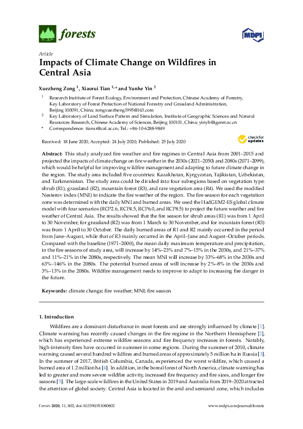 (PDF) Impacts of Climate Change on Wildfires in Central Asia