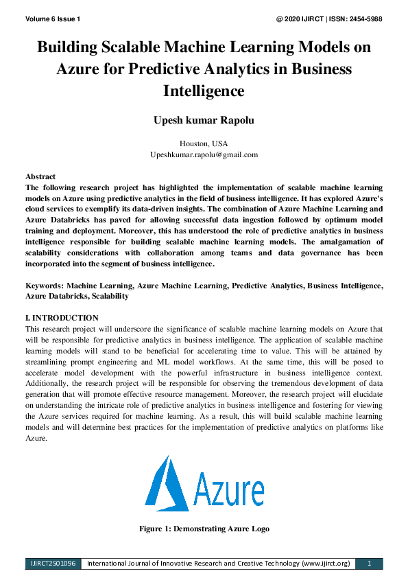 (PDF) Building Scalable Machine Learning Models on Azure for Predictive ...