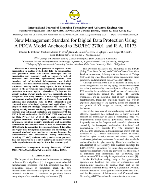 (PDF) New Management Standard for Digital Data Protection Using A PDCA ...