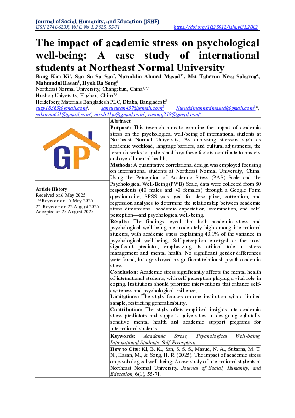 (PDF) The impact of academic stress on psychological well-being: A case ...
