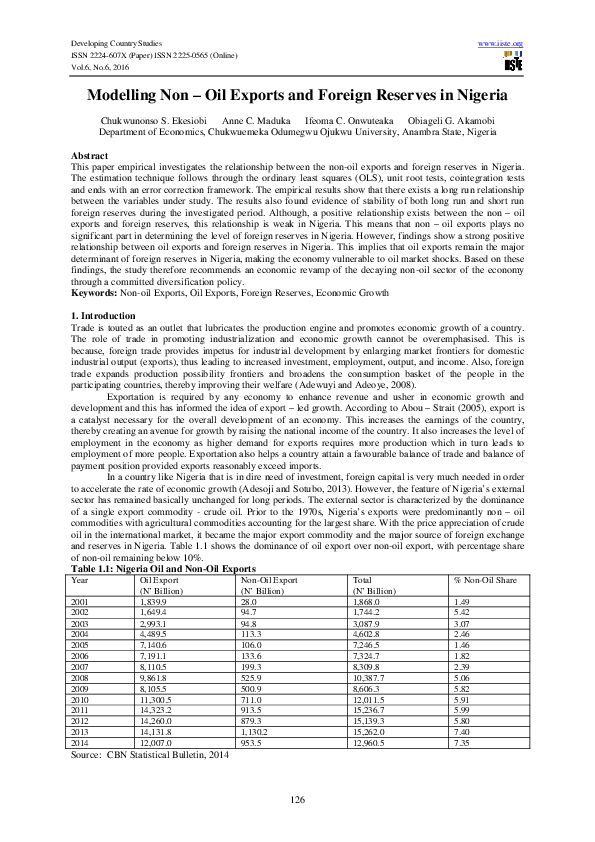 (PDF) Modelling Non – Oil Exports and Foreign Reserves in Nigeria