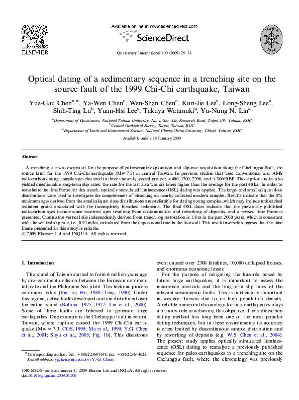 (PDF) Optical dating of a sedimentary sequence in a trenching site on ...