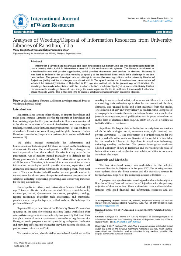 (PDF) Analyses of Weeding/Disposal of Information Resources from ...