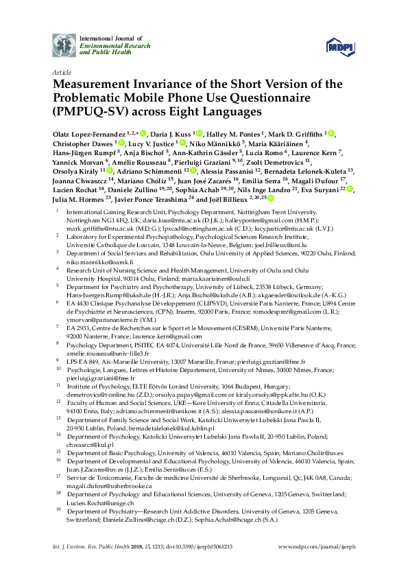 (PDF) Measurement Invariance of the Short Version of the Problematic ...