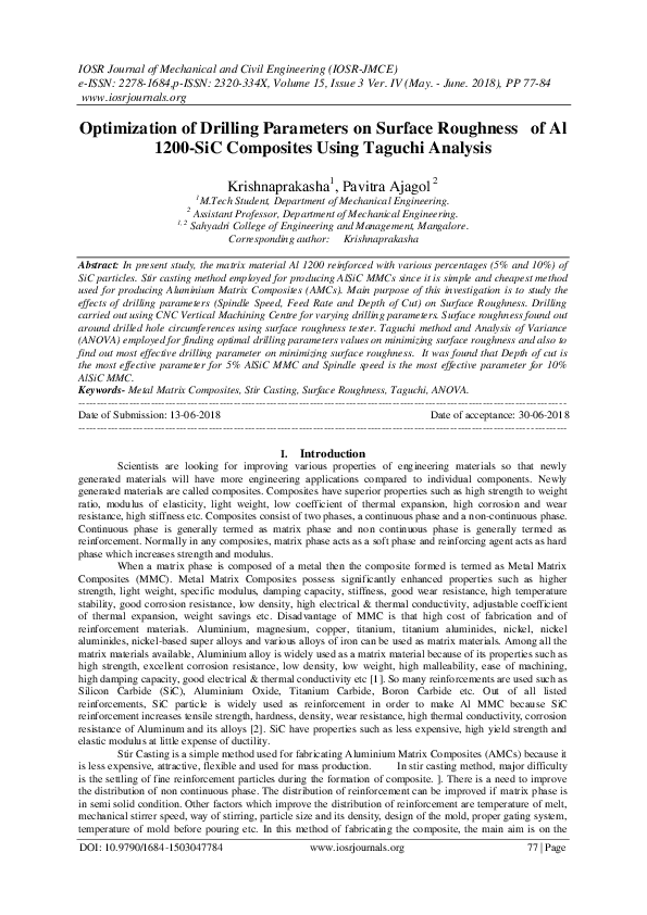 (PDF) Optimization of Drilling Parameters on Surface Roughness of Al ...