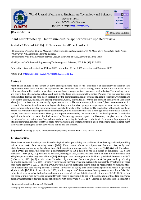 (PDF) Plant cell totipotency: Plant tissue culture applications-an ...