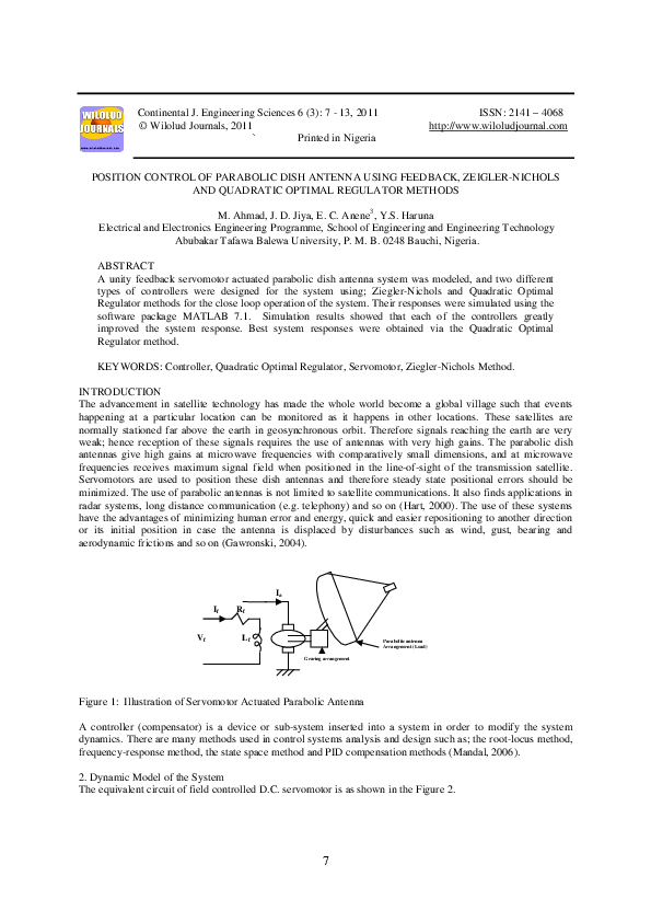 (PDF) Position Control Of Parabolic Dish Antenna Using Feedback ...