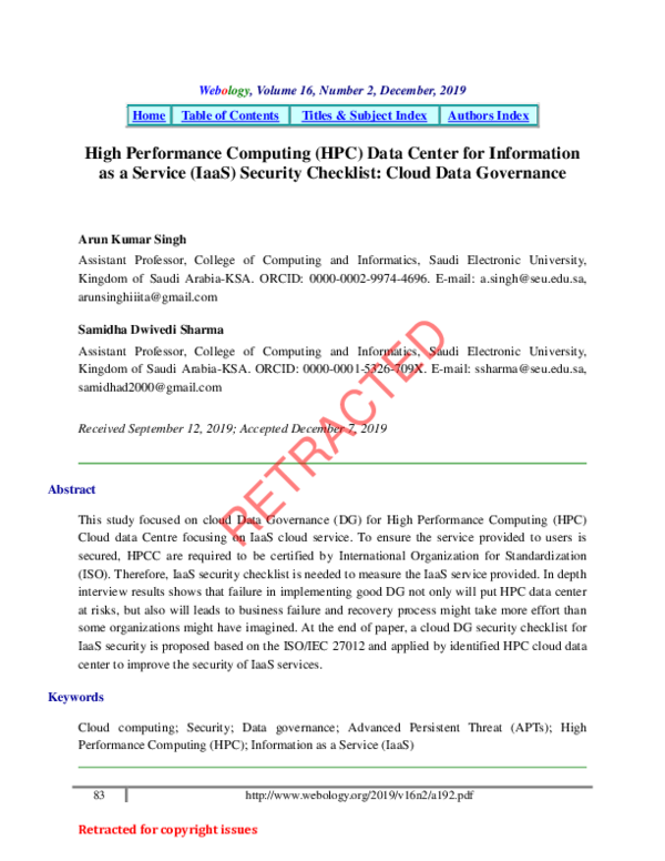 (PDF) High Performance Computing (HPC) Data Center for Information as a ...