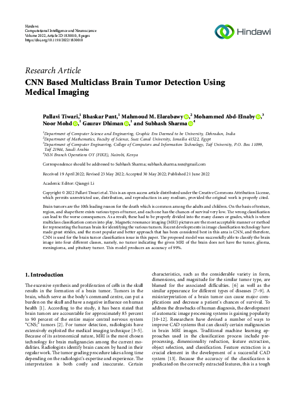 (PDF) CNN Based Multiclass Brain Tumor Detection Using Medical Imaging