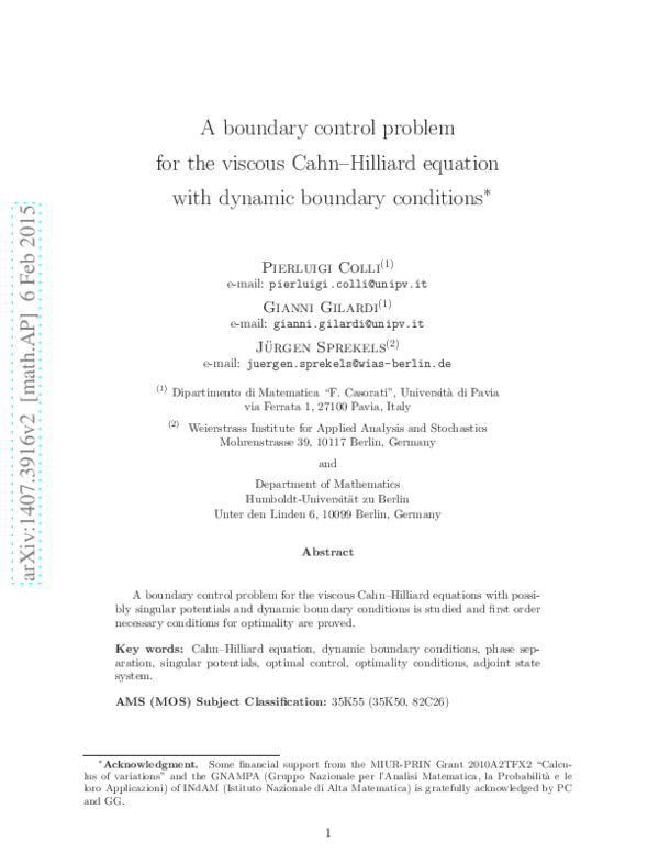 (PDF) A boundary control problem for the viscous Cahn-Hilliard equation ...