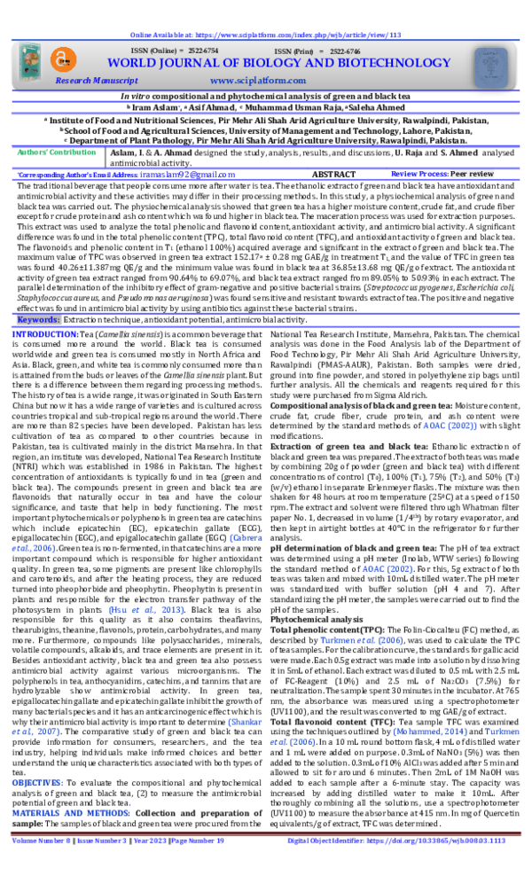 (PDF) In vitro compositional and phytochemical analysis of green and ...
