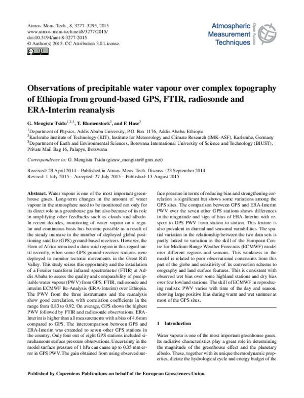 (PDF) Observations of precipitable water vapour over complex topography ...