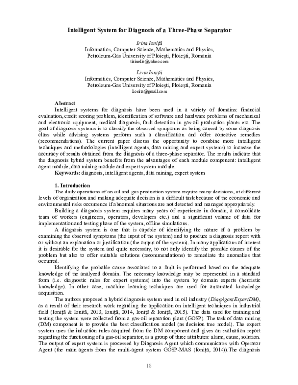 (PDF) Intelligent System for Diagnosis of a Three-Phase Separator