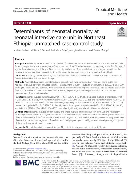 (PDF) Determinants of neonatal mortality at neonatal intensive care ...