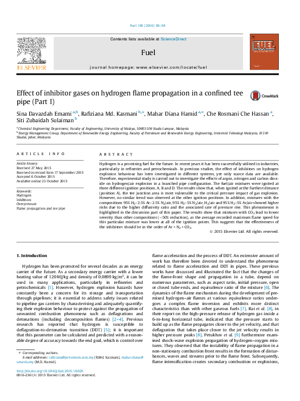 (PDF) Effect of inhibitor gases on hydrogen flame propagation in a ...