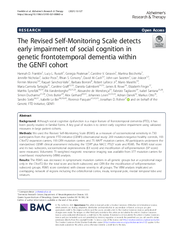 (PDF) The Revised Self-Monitoring Scale detects early impairment of ...