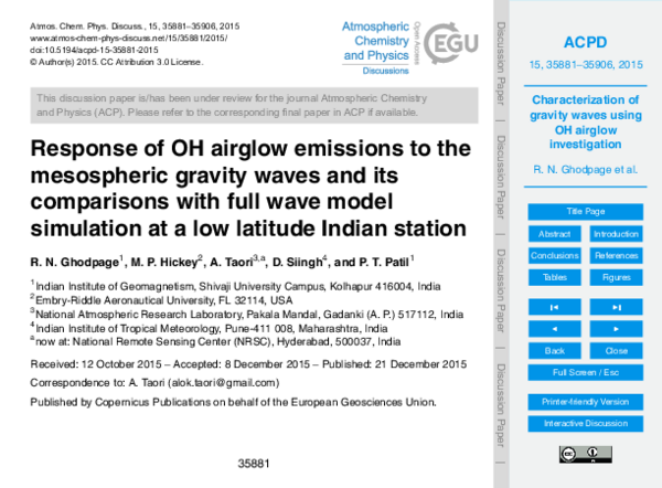 (PDF) Response of OH airglow emissions to the mesospheric gravity waves ...