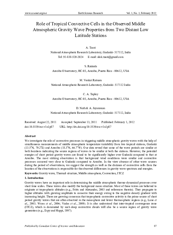 (PDF) Role of Tropical Convective Cells in the Observed Middle ...
